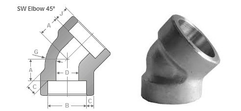 ASME B16.9 45 Degree Socket weld Elbow Dimensions